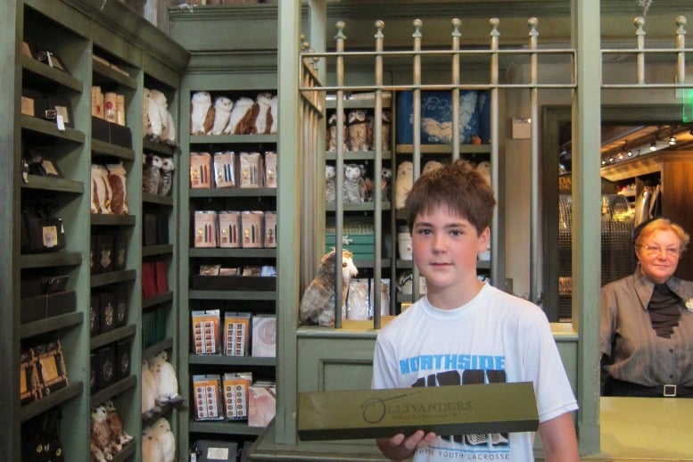 Getting a wand at Harry Potter World Florida